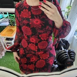 Tommy Hilfiger Bubble tie sleeve dress red paisely